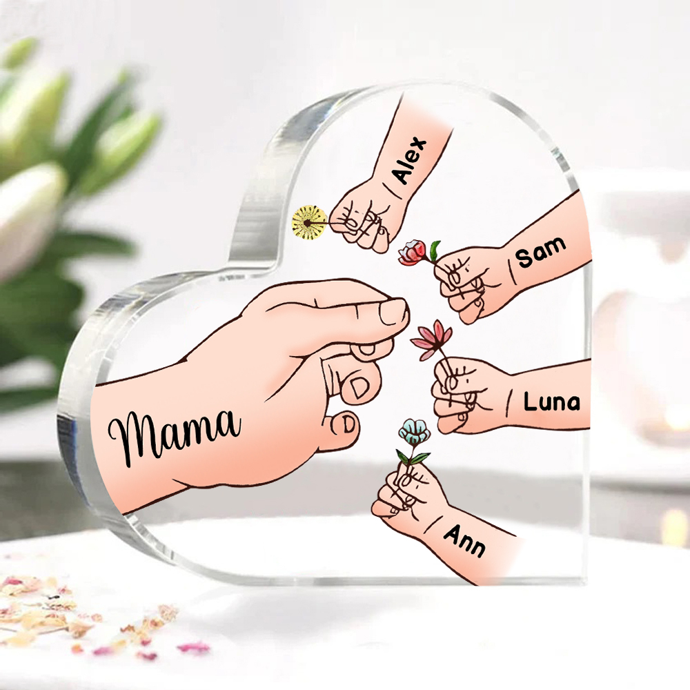 Personalisierte 5 Namen Mama Hand Familie Acryl-Deko Schreibtischdekoration für Mutter