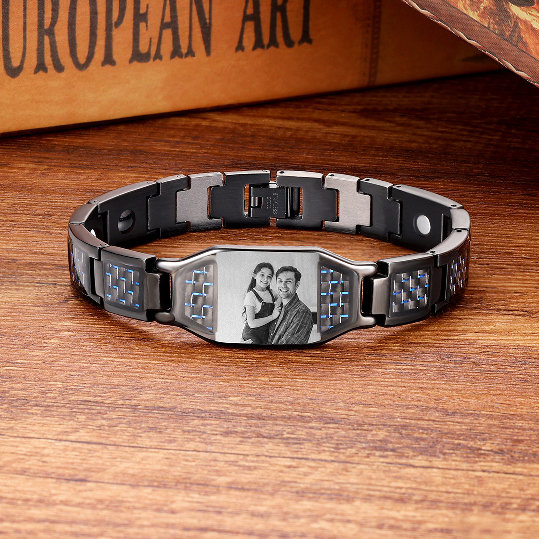 Herren Personalisierbarer Foto Magnetarmband Powerarmband mit 3 Magneten An meinen Mann Geschenk mit Nachrichtenkarte
