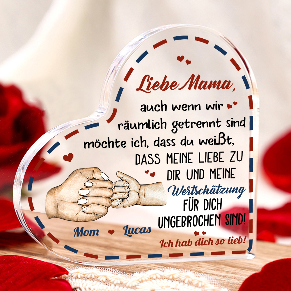 Personalisierte 2 Namen Herz Acryl-Deko-Liebe Mama, meine Liebe zu dir und meine Wertschätzung für dich sind ungebrochen-Schreibtischdekoration für Mutter
