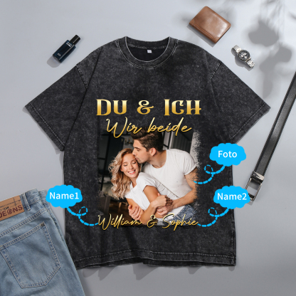 Personalisierte 2 Namen & Foto Liebespaar Schwarz Partner T-Shirts Zeige deine Liebe mit Stil