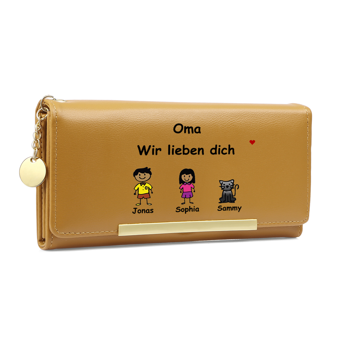 Personalisierte 1-6 Namen & Muster PU-Leder Portemonnaie -Oma wir lieben dich- Geldbörse für Oma Großmutter