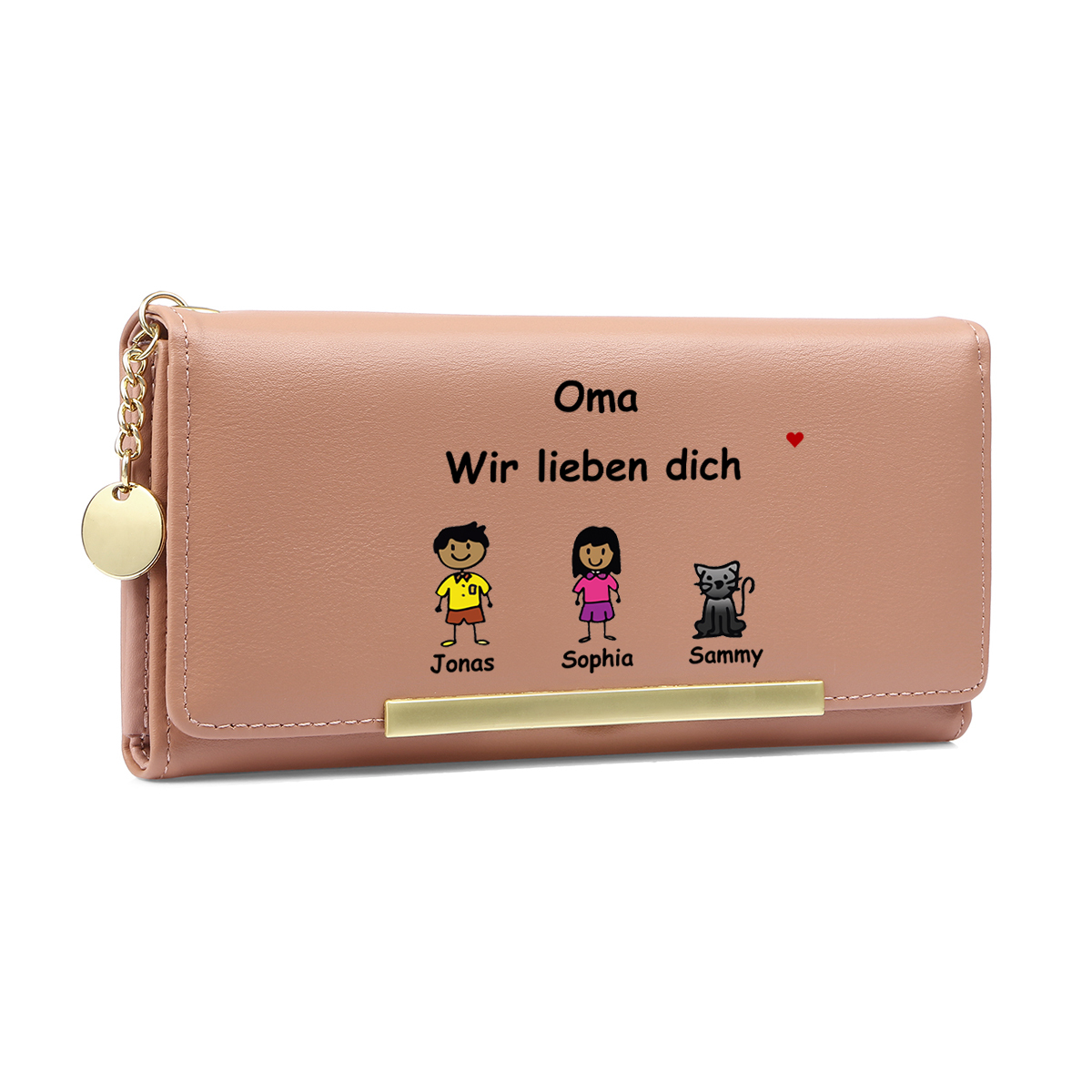 Personalisierte 1-6 Namen & Muster PU-Leder Portemonnaie -Oma wir lieben dich- Geldbörse für Oma Großmutter