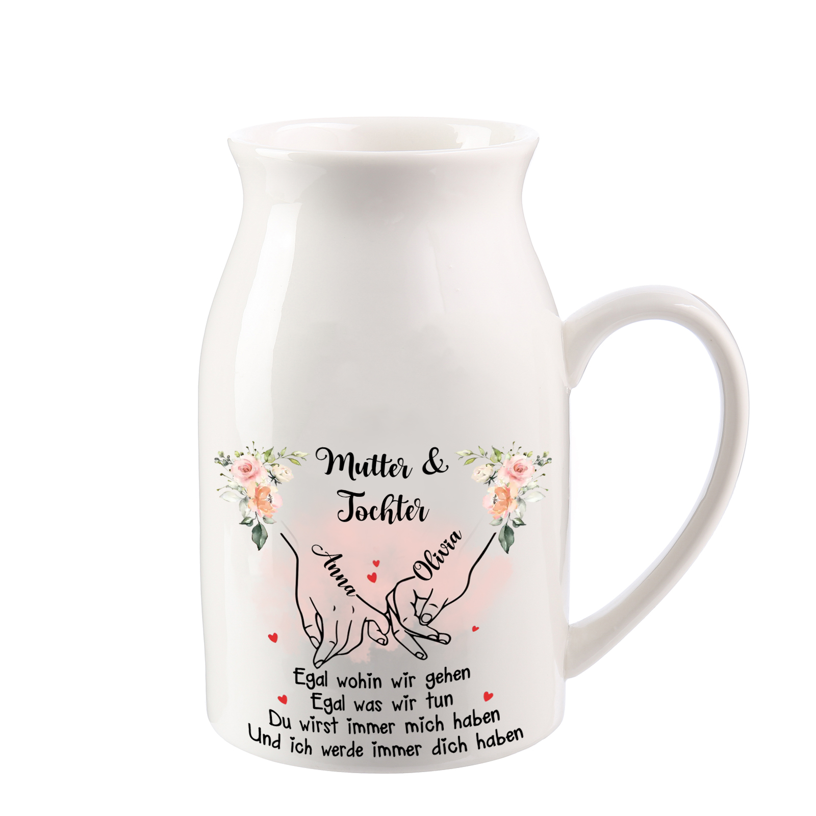 Personalisierte 2 Namen & Geburtsblumen-Mutter & Tochter- Gießvase mit Henkel Mama Vase-Pefektes Geschenk für Mama/Tochter