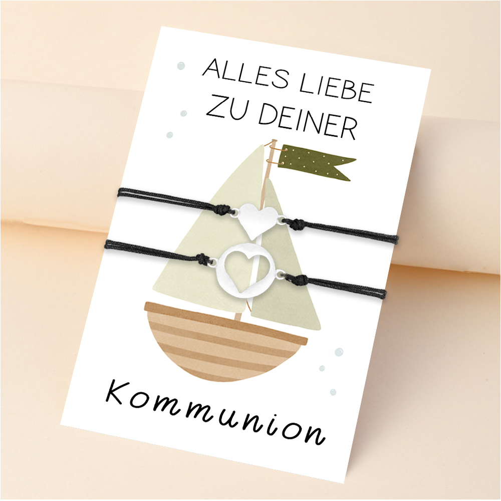 Herz Armbänder Set- Alles Liebe zu deiner Kommunion- Geschenk mit Nachrichtenkarte