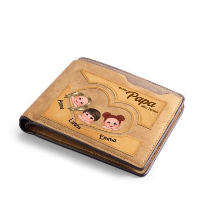 Herren Personalisierte 1-5 Namen- Leder Geldbörse mit Fussball- Bester PAPA aller Zeiten- Geschenk für Papa zum Vatertag