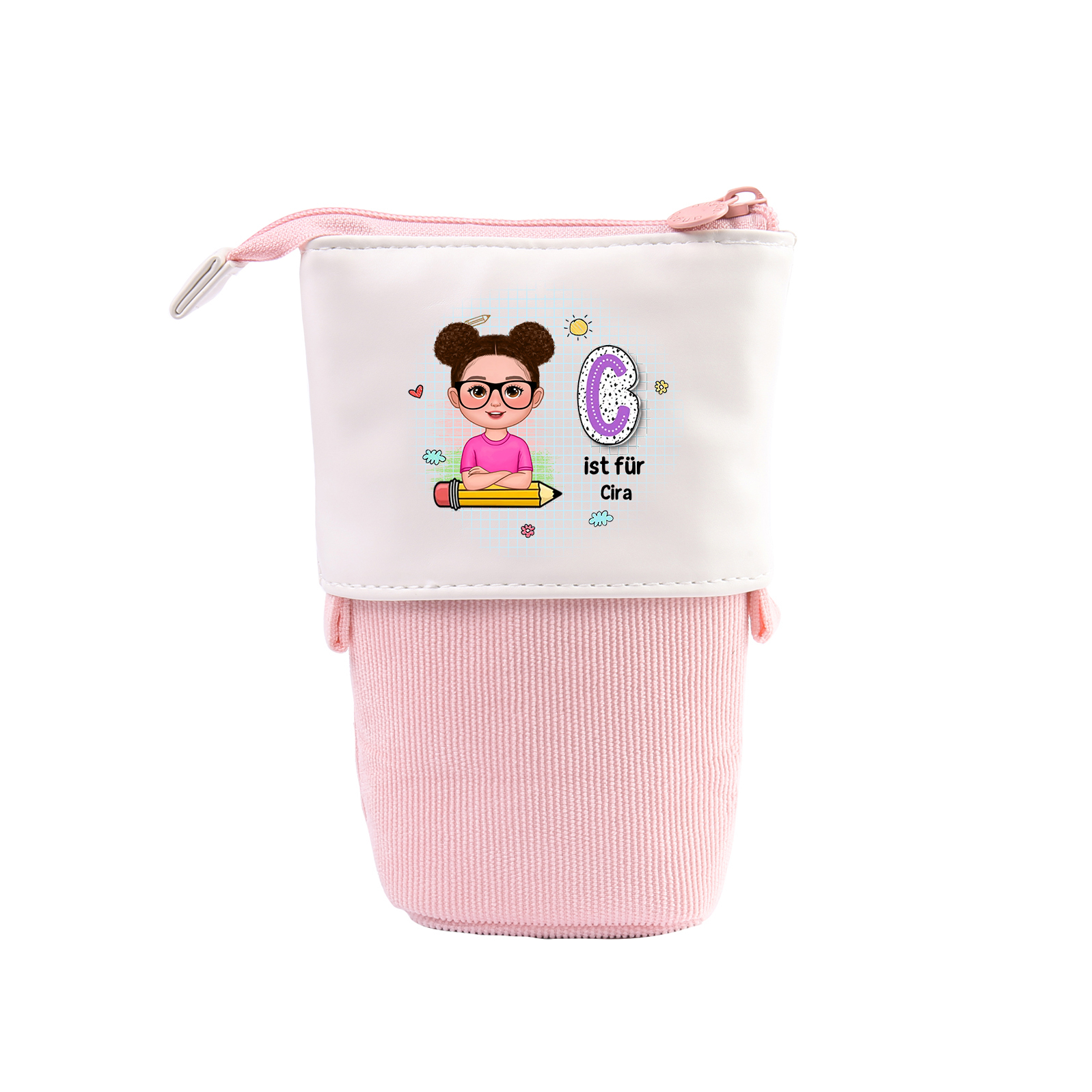 Personalisierter Name in 4 Farben Leinwand PU-Leder Stifteetui Stifttasche für Mädchen