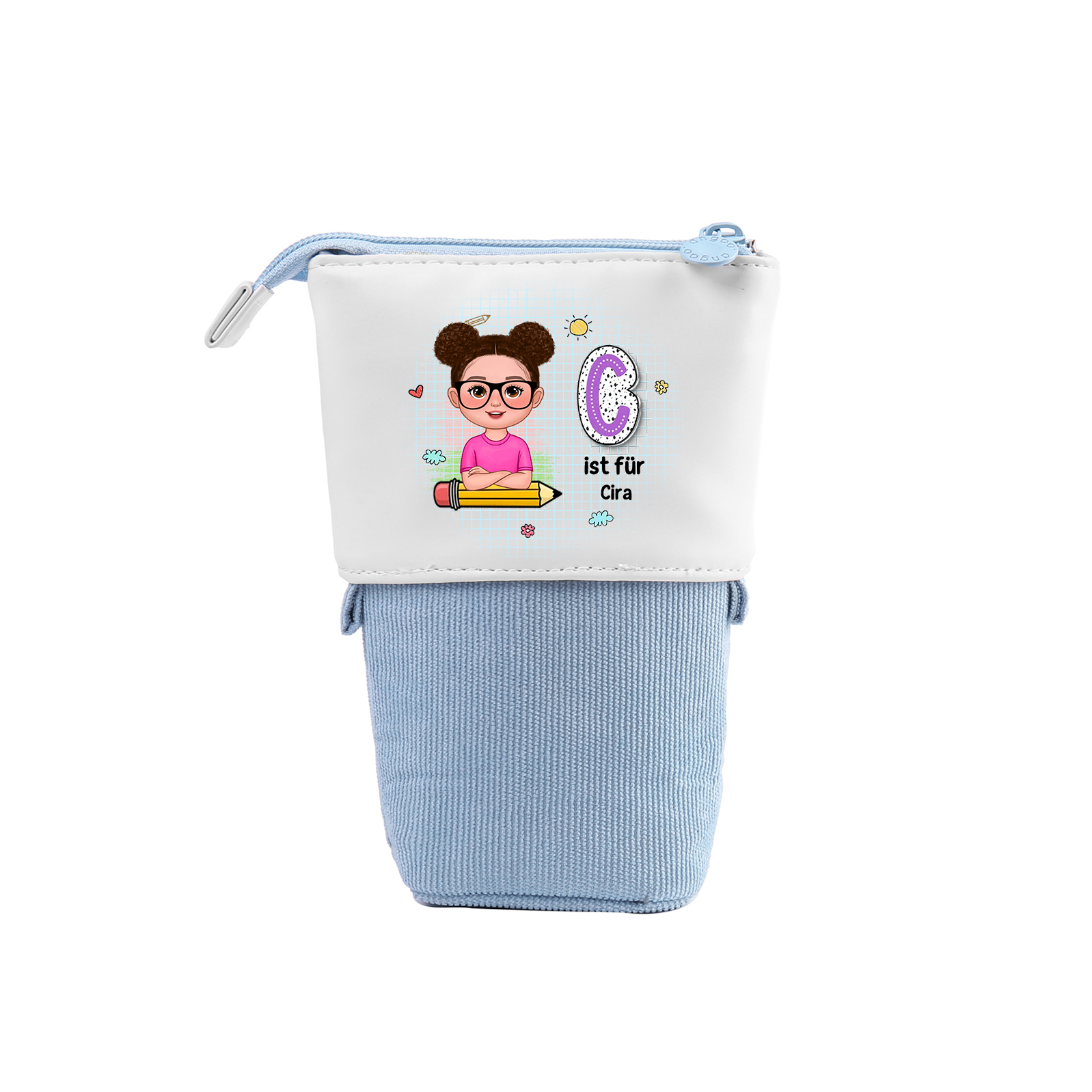 Personalisierter Name in 4 Farben Leinwand PU-Leder Stifteetui Stifttasche für Mädchen