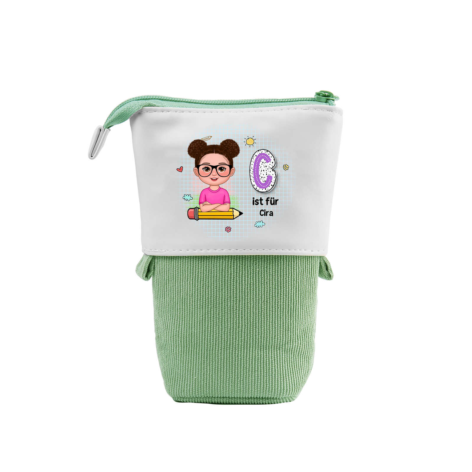 Personalisierter Name in 4 Farben Leinwand PU-Leder Stifteetui Stifttasche für Mädchen