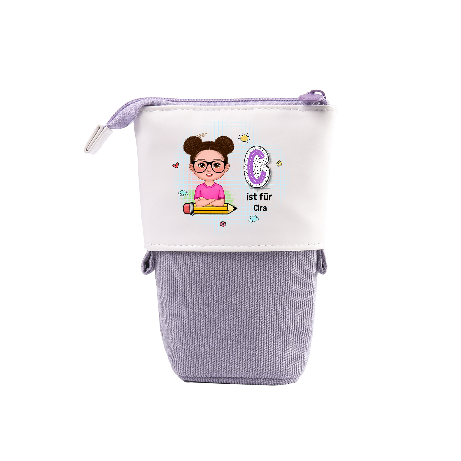 Personalisierter Name in 4 Farben Leinwand PU-Leder Stifteetui Stifttasche für Mädchen