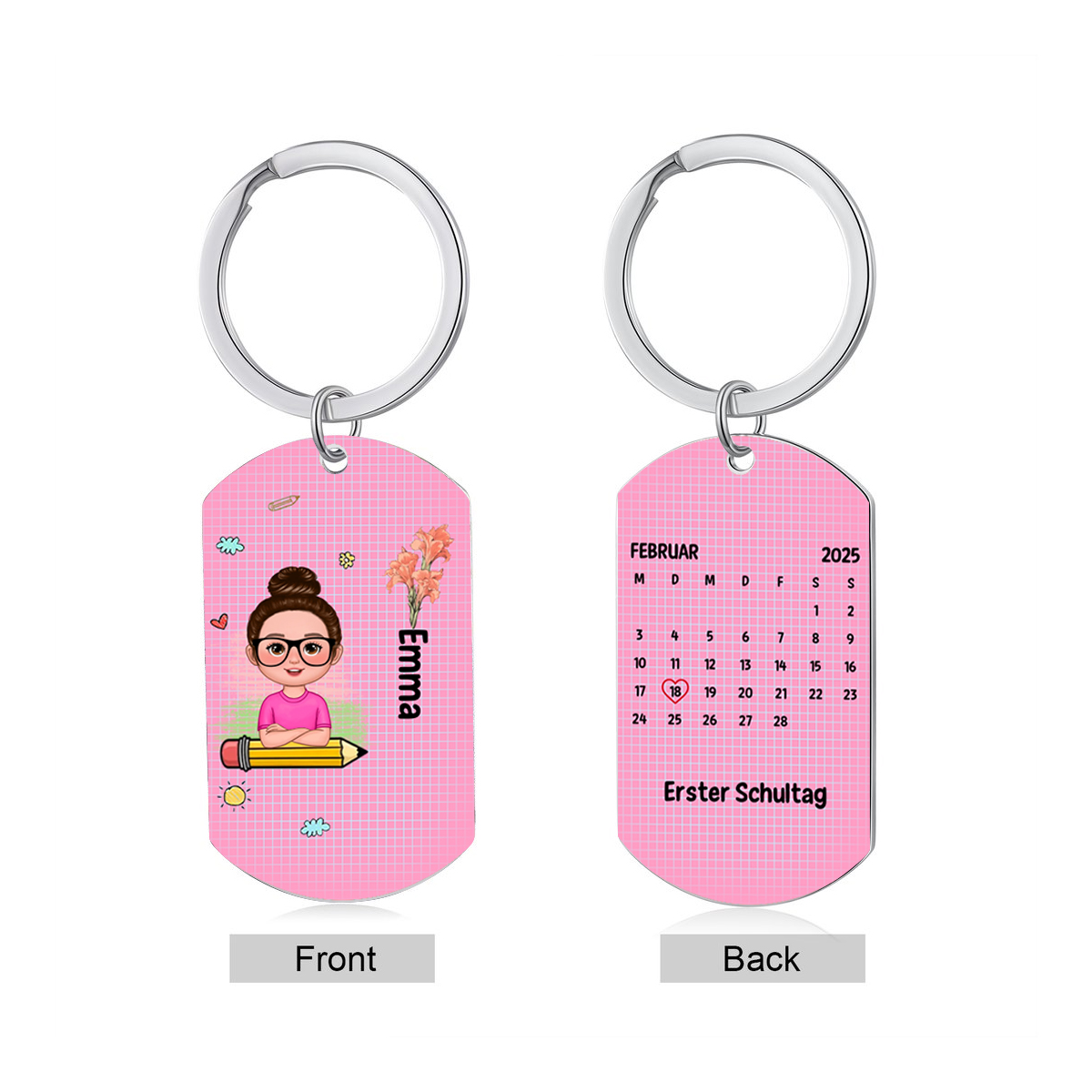 Personalisierbare Datum & Muster Schlüsselanhänger-Mein erster Schultag