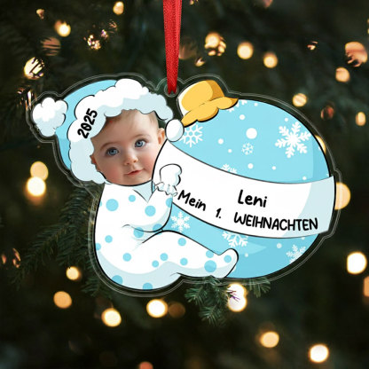 Acryl Weihnachtsornament – Personalisierter 1 Name & Foto & Jahr & Ordinalzahl Baby Weihnachtsanhänger