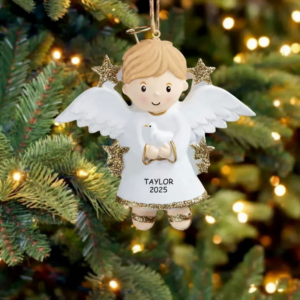 Holz Weihnachtsornament-Personalisierter Name & Jahr Engel Baby Ornament Schutzengel