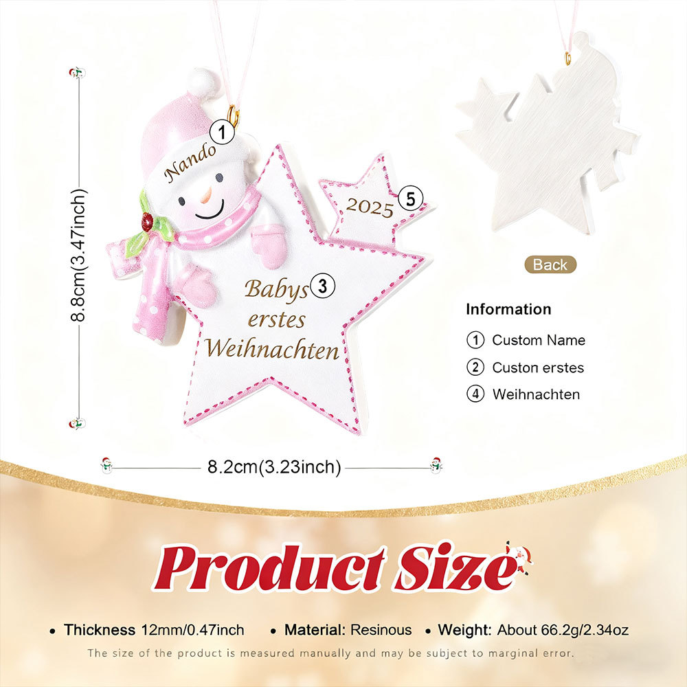 Personalisierter Stern-Weihnachtsanhänger mit Schneemannmotiv – Babys erstes Weihnachten, Christbaumschmuck
