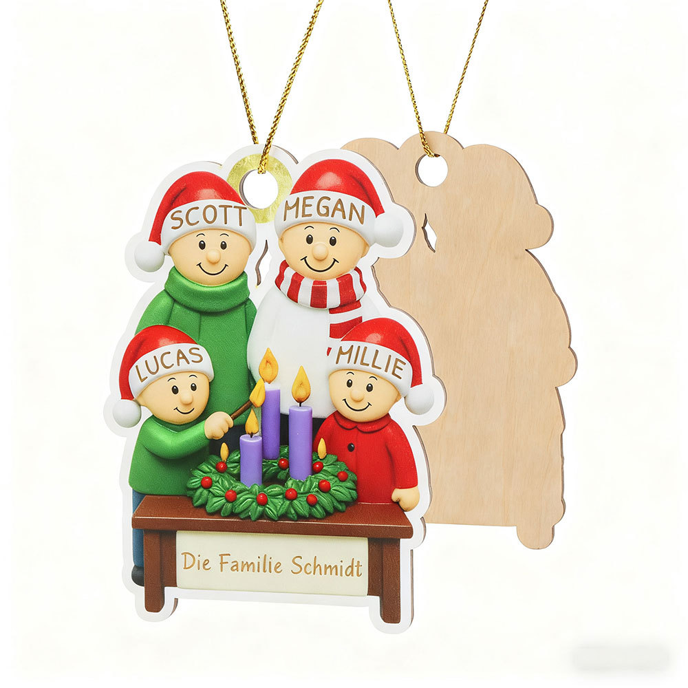 Personalisierter Christbaumanhänger Adventskranz für Familie – Weihnachtsgeschenk mit 4 Namen