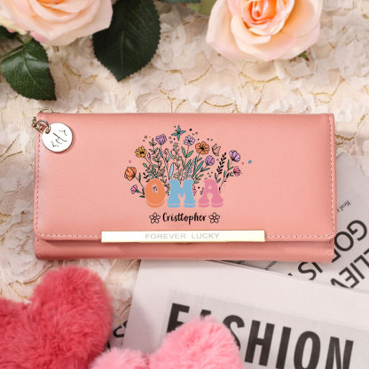 Personalisierter Damen-Geldbeutel mit Blumenmotiv – Individuelle Geldbörse mit 1-6 Kindernamen, Geschenk für Oma