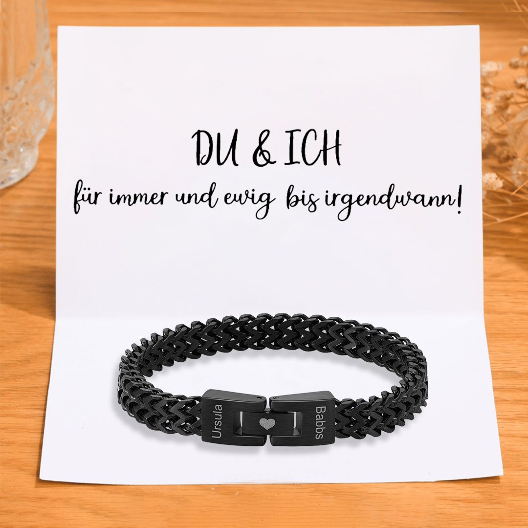 Personalisiertes Herren-Armband mit kubanischer Gliederkette aus Edelstahl mit Namen Paar-Kartenset