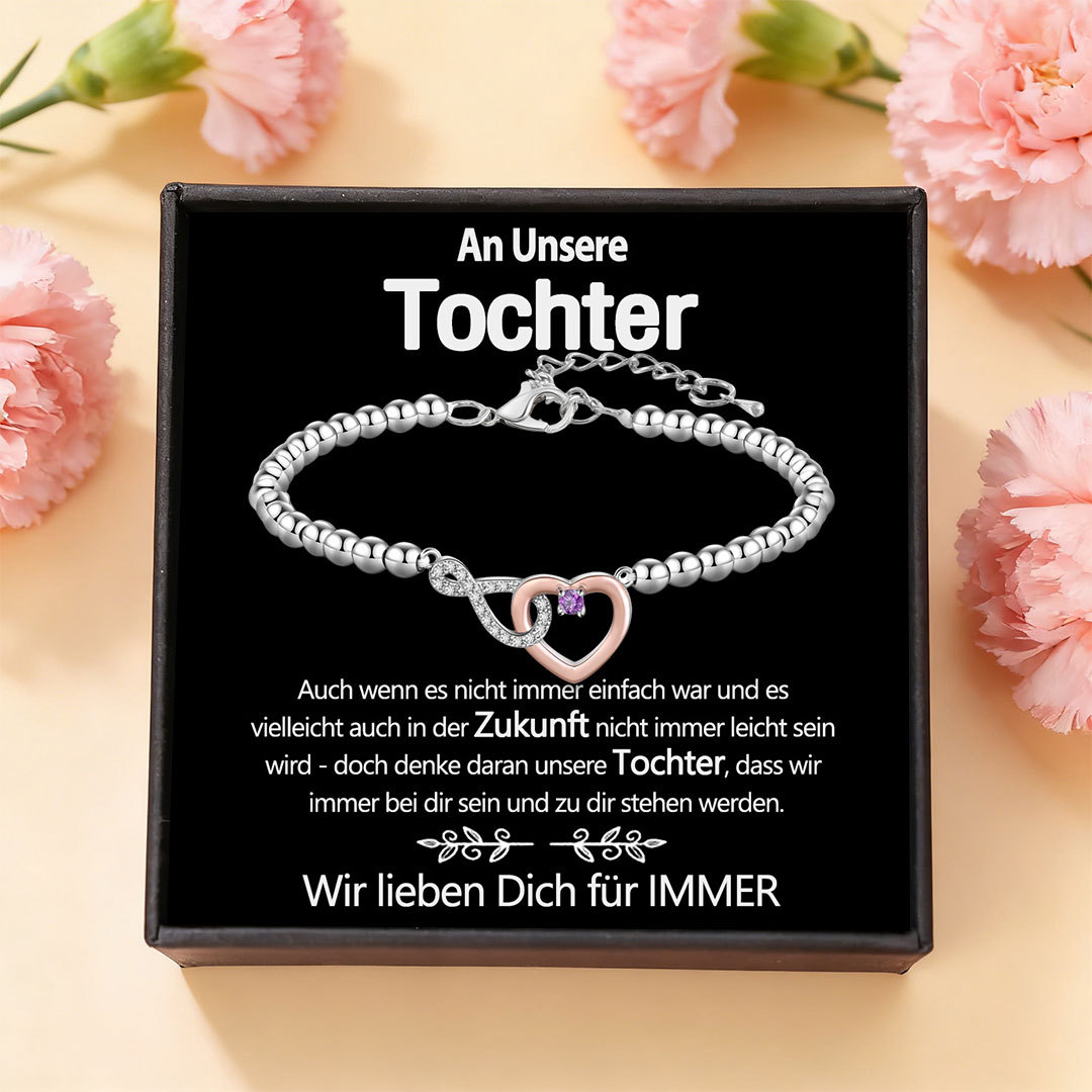 Personalisiertes Mutter-Tochter-Armband-Set mit verbundenen Kreisen und 2 Geburtssteinen