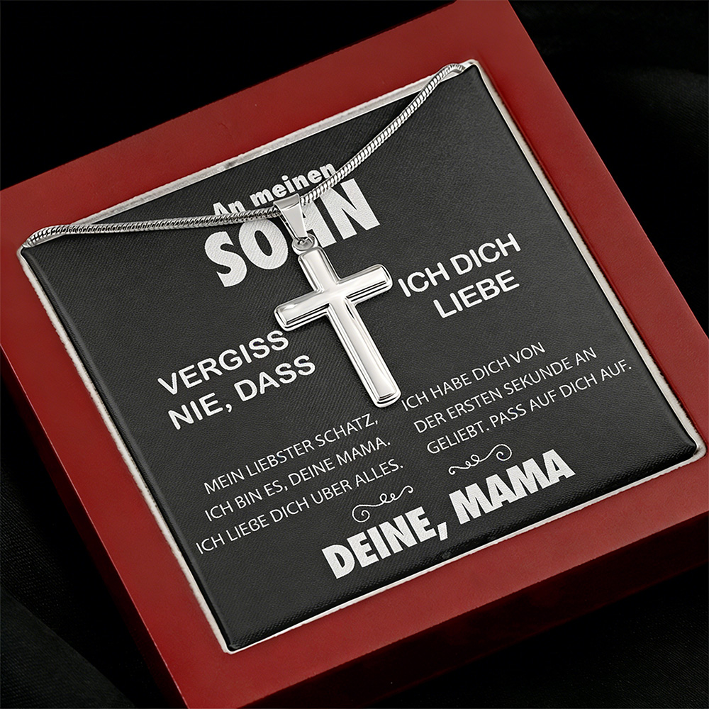 925 Sterling Silber An meine Sohn von Mama Kommunion Kreuz Halskette - Geschenk mit Nachrichtenkarte