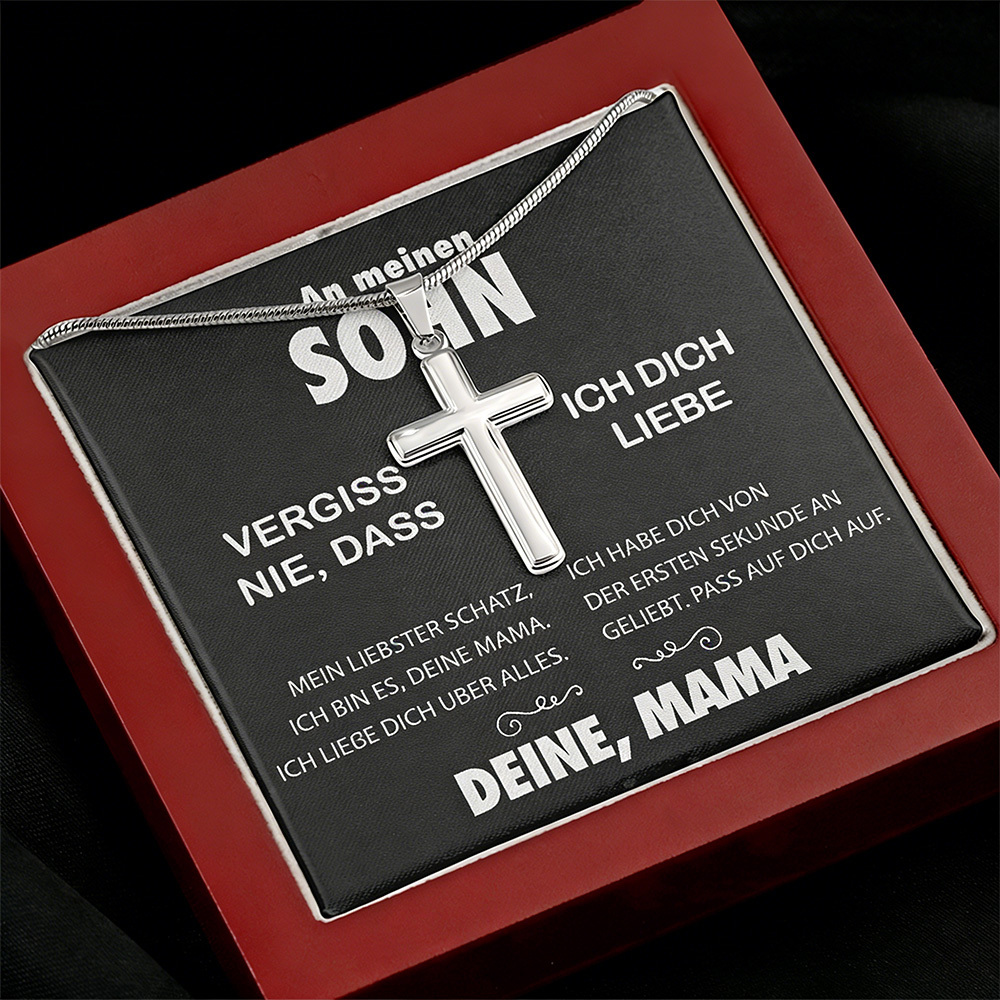 925 Sterling Silber An meine Sohn von Mama Kommunion Kreuz Halskette - Geschenk mit Nachrichtenkarte