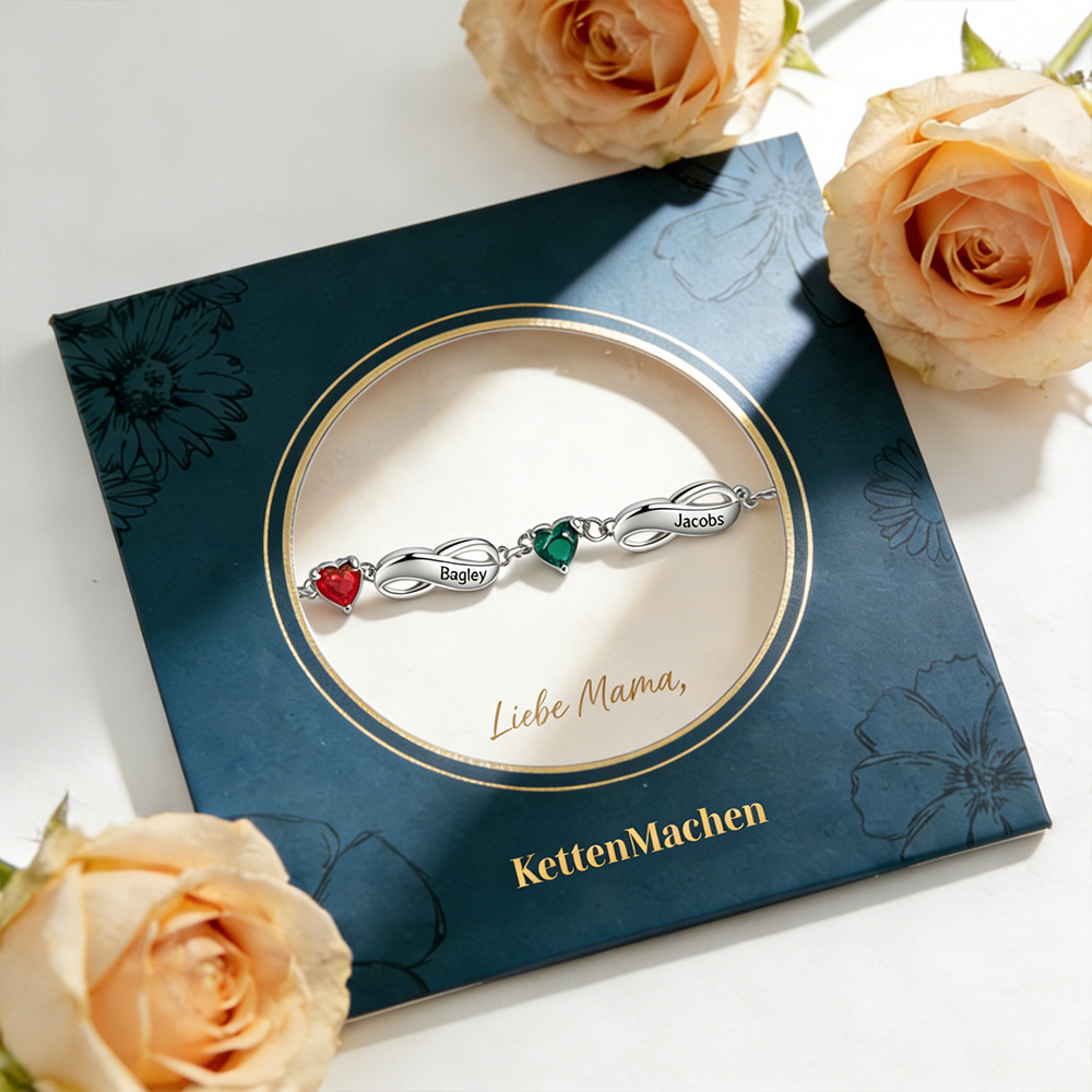 Personalisierte 1-7 Namen Infinity Armband mit 1-7 Geburtssteinen