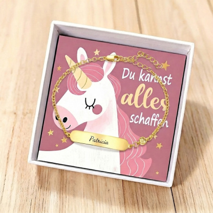 Einhorn-Armband mit Namensgravur Geburtsstein Personalisiertes Kinderarmband Geschenkbox Du kannst alles schaffen