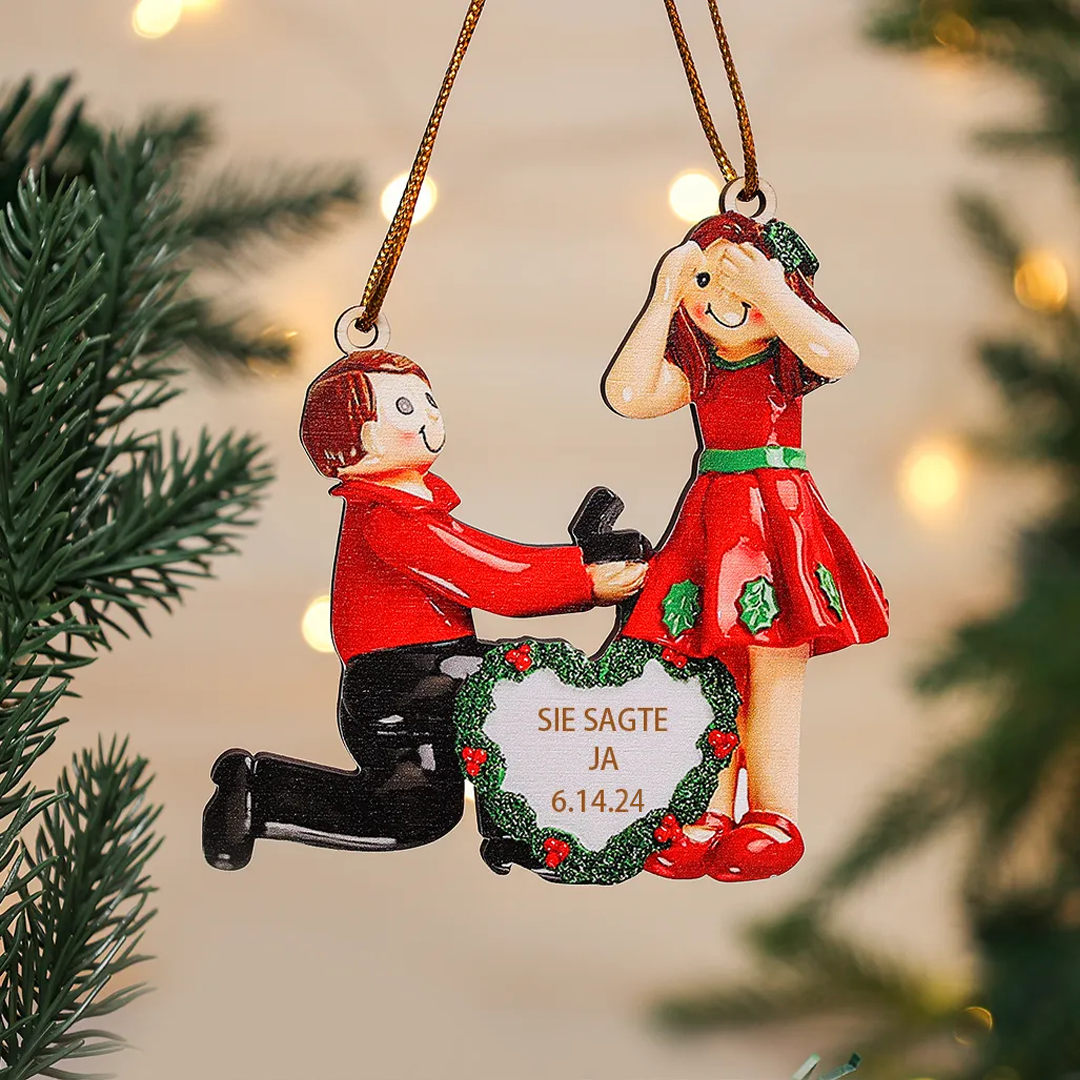 Holz Personalisierte Text & Datum Heiratsantrag Weihnachtsornament Weihnachtsbaum Anhänger für Paare