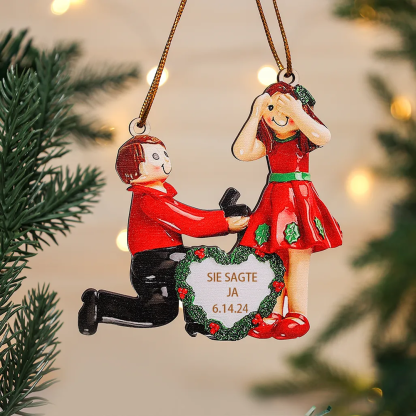 Holz Personalisierte Text & Datum Heiratsantrag Weihnachtsornament Weihnachtsbaum Anhänger für Paare