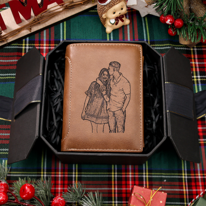 Benutzerdefinierte Inschrift Foto & Text Brieftasche Leder Geldbörse für Männer Große Kapazität Weihnachtsgeschenk