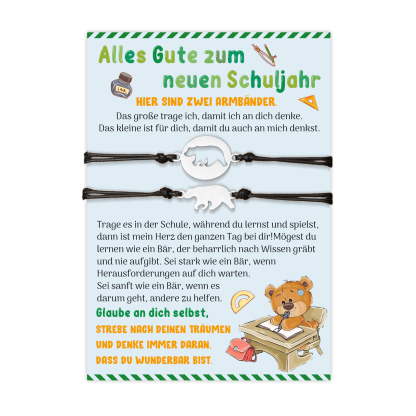 Bär Armbänder Set mit 2 Ketten Alles Gute yum neuen Schuljahr Glaube an dich slbst, strebe nach deinen Träumen Geschenk mit Nachrichtenkarte