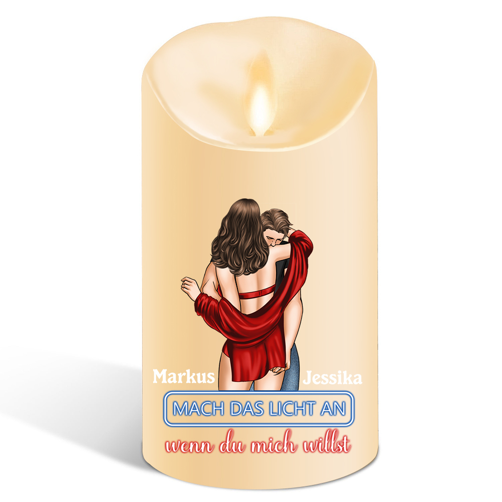 Personalisierte 2 Namen LED-Kerze -Mach das Licht an, wenn du mich willst-  Romantisches Geschenk für Paar