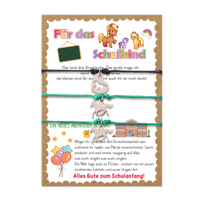 Pferd Armbänder Set mit 3 Ketten Für das Schulkind Die Welt liegt euch zu Füßen-erobert sie mit eurem strahlenden Lächeln und eurer klugen Art Schulanfang Geschenk mit Nachrichtenkarte