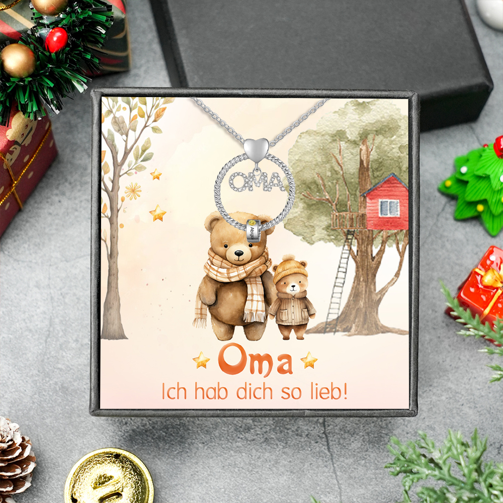 Personalisierter 1 Name Gravur OMA Halskette mit 1 Geburtsstein-Oma Ich hab dich so lieb-Geschenk mit Nachrichtenkarte