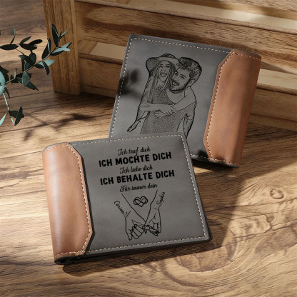 Personalisierte Herren-Geldbörse aus PU-Leder mit Foto- und Händchenhalten-Motiv