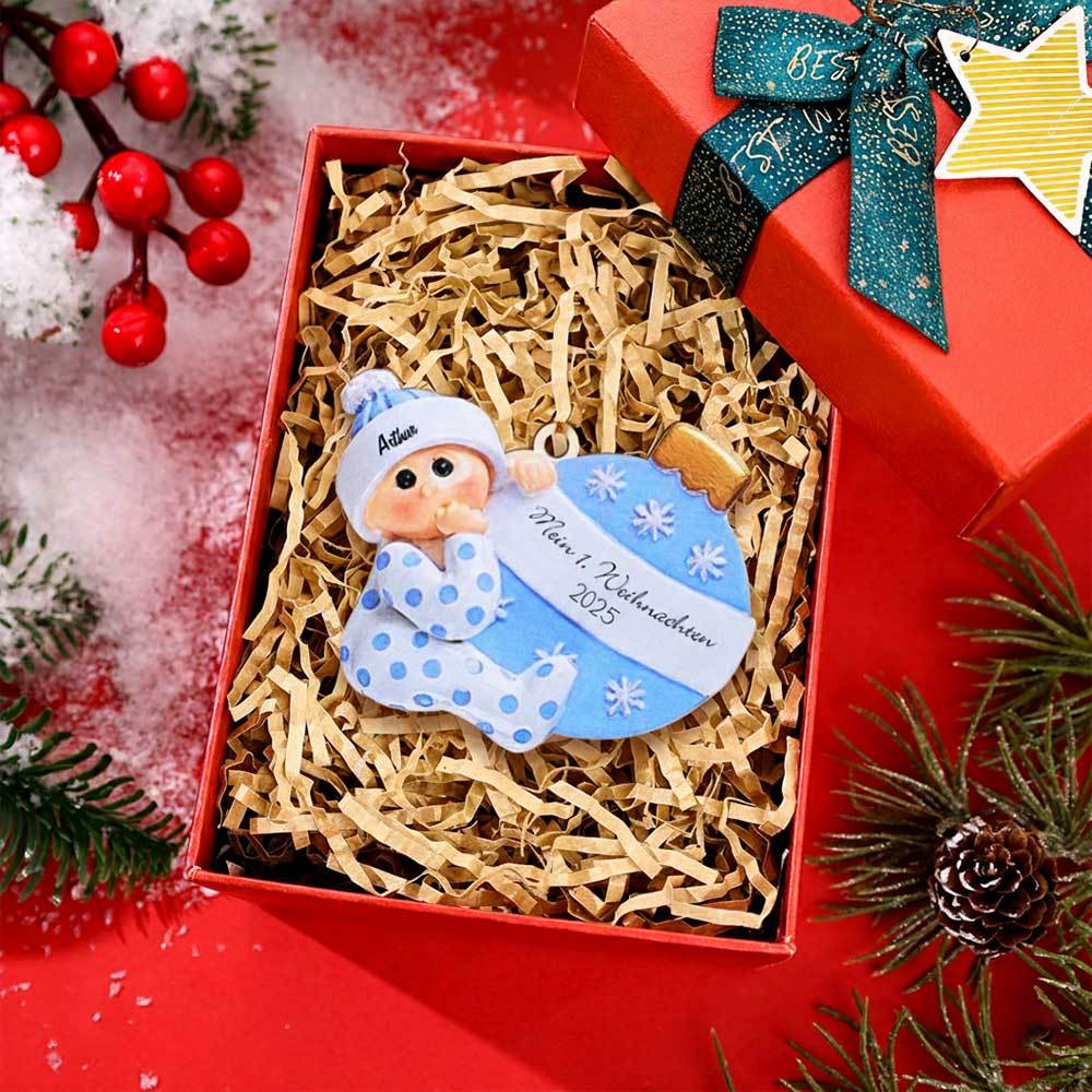 Holz Weihnachtsornament-Personalisierter Name & Text Ball Baby Ornament