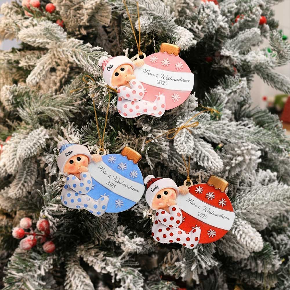 Holz Weihnachtsornament-Personalisierter Name & Text Ball Baby Ornament