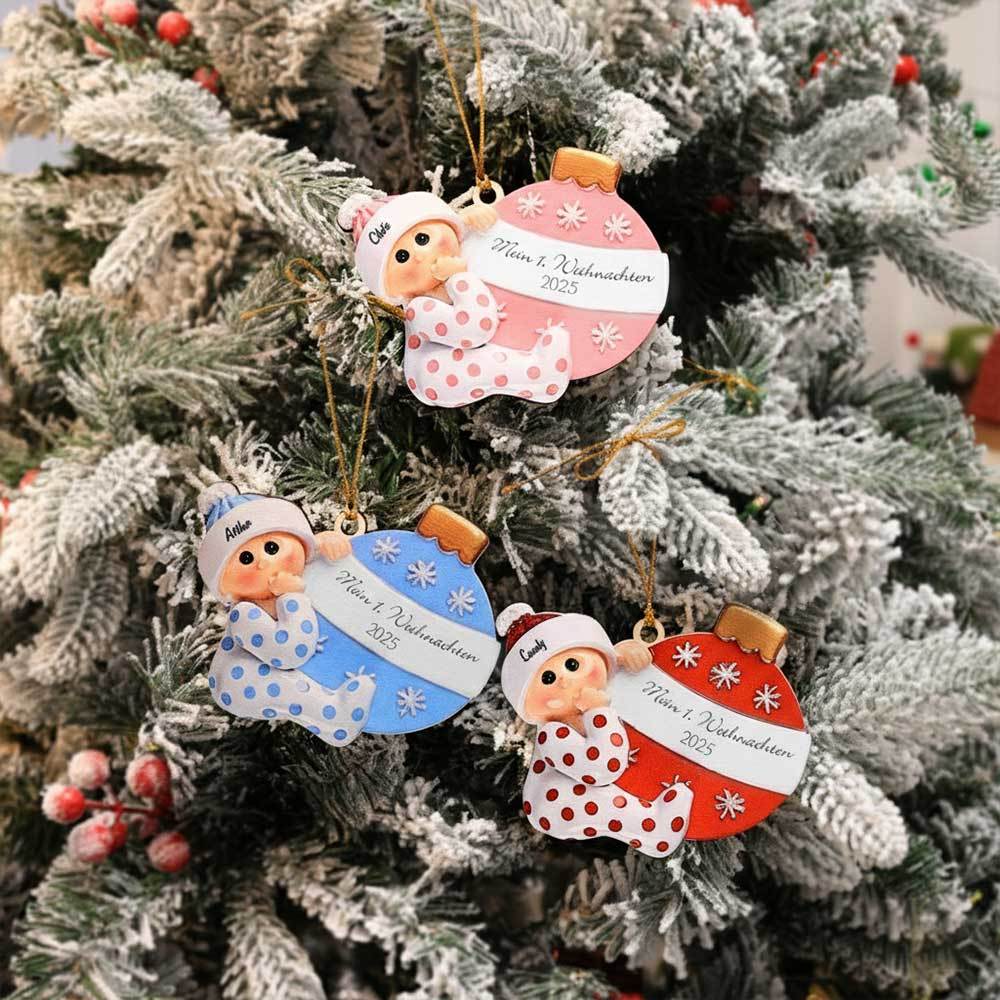 Holz Weihnachtsornament-Personalisierter Name & Text Ball Baby Ornament