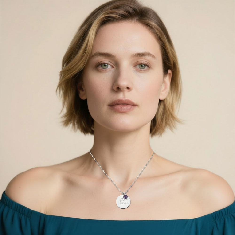 Personalisierte Name Rund Münze Halskette mit Geburtsstein