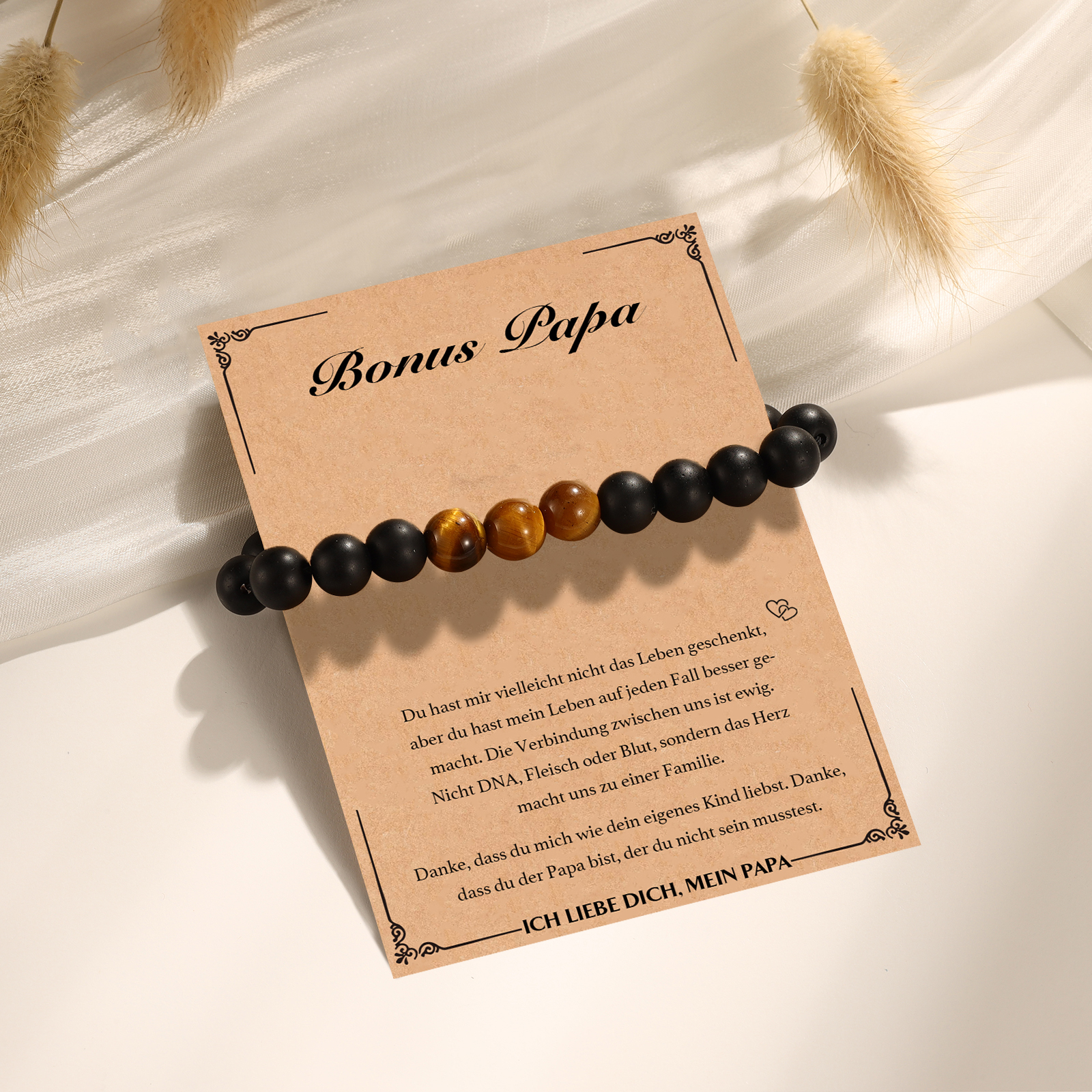 Herren Naturstein Armband-Bonus Papa Danke, dass du mich wie dein eingenes Kind liebst-Geschenk mit Nachrichtenkarte
