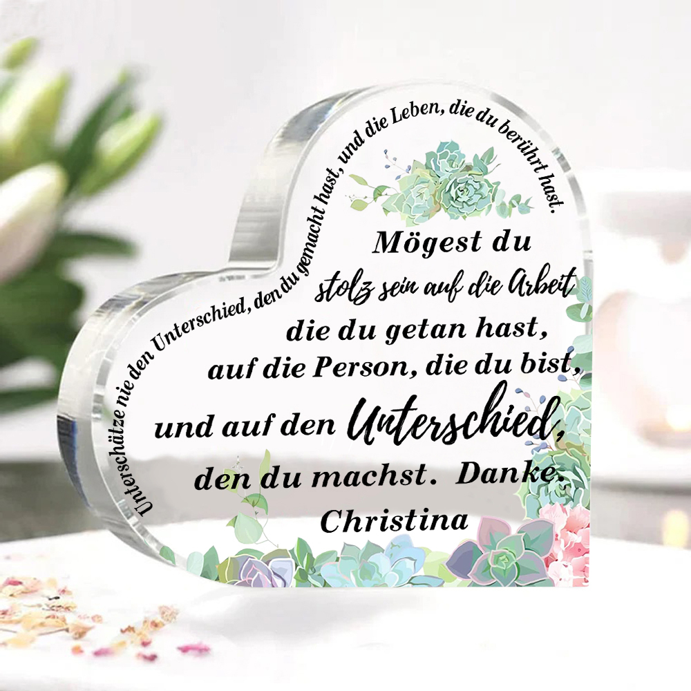 Dankbarkeit-Personalisierter 1 Name  Acryl-Unterschätze nie den Unterschied, den du gemacht hast, und die Leben, die du berührt hast-Deko-Schreibtischdekoration