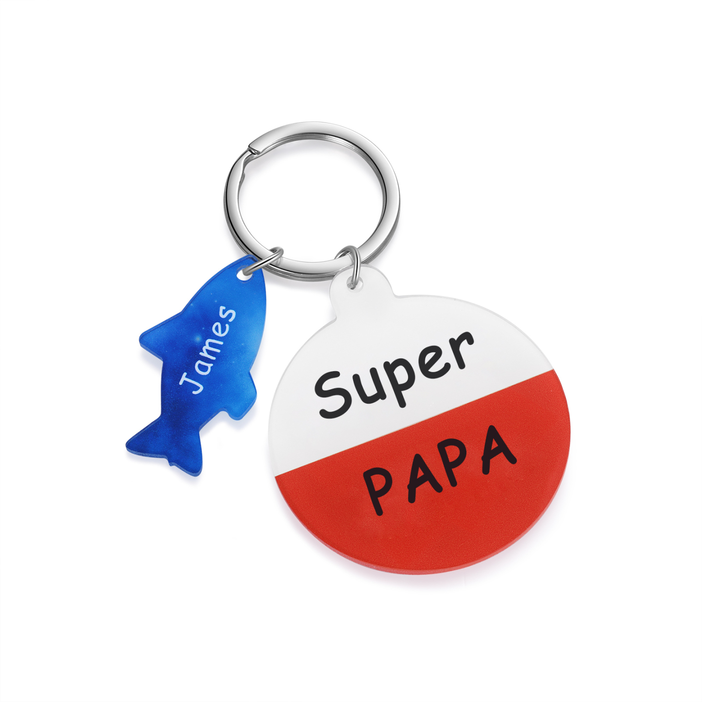 Personalisierter 1 Name & Text Rund Acryl Familie Schlüsselanhänger mit Fischanhänger