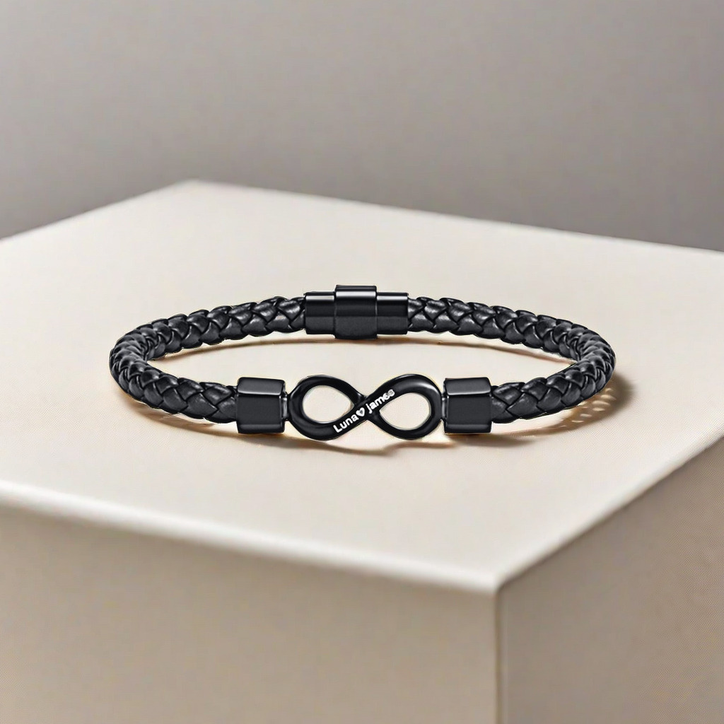 Herren Personalisierte 2 Namen Leder Infinity Armband