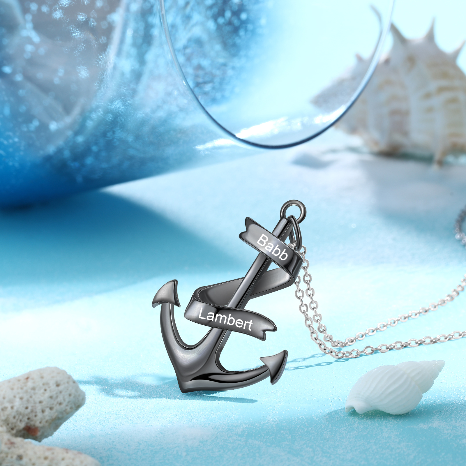 925 Sterling Silber Personalisierte 2 Namen Anker Halskette