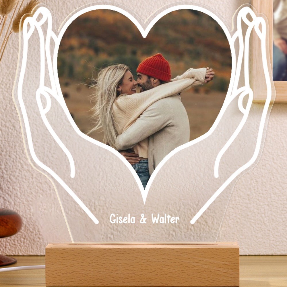 Personalisierte Text & Foto Herz Hand Nachtlicht für Paare