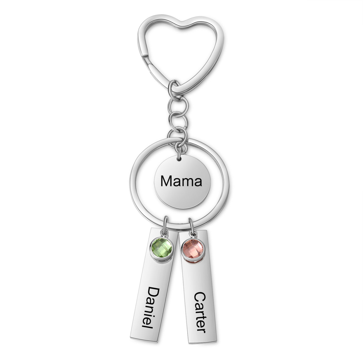 Personalisierbarer Text & 2 Namen Metall Schlüsselanhänger mit Geburtssteinen