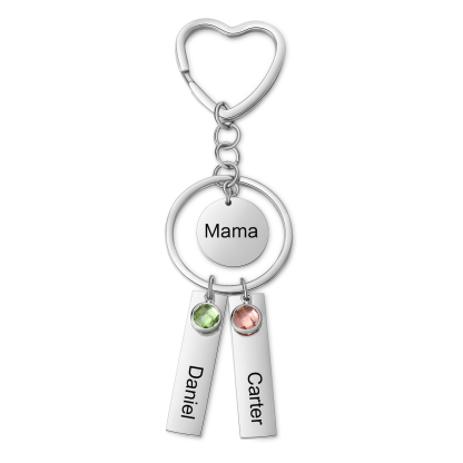 Personalisierbarer Text & 2 Namen Metall Schlüsselanhänger mit Geburtssteinen