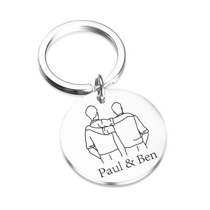 Personalisierbarer 2 Namen Rund Metall Schlüsselanhänger für Bruder/bester Freund