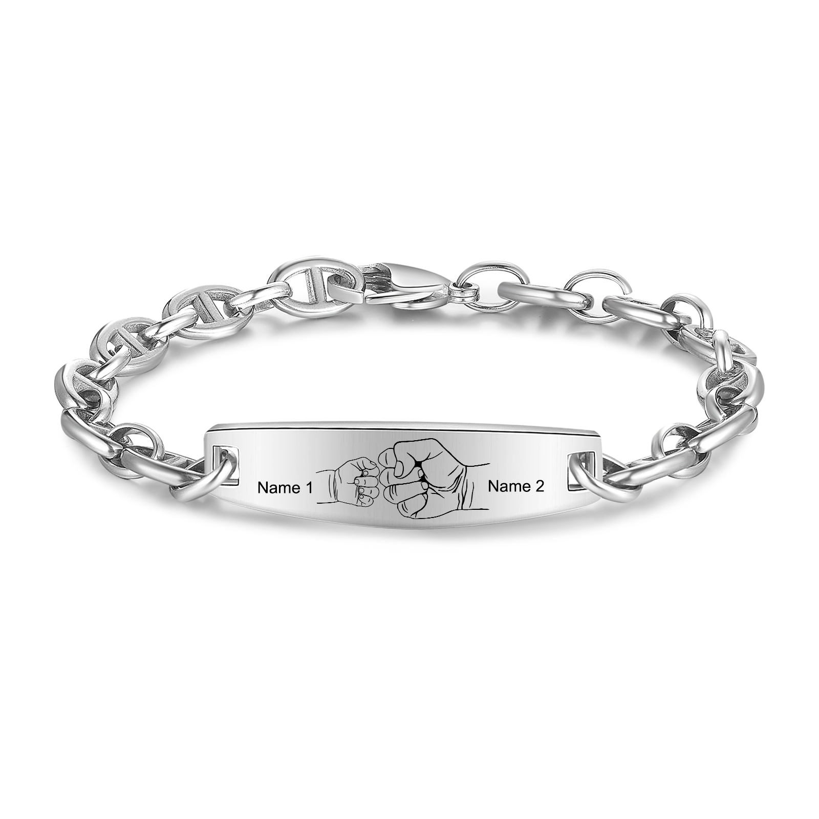 Herren Armband-Personalisiertes 2 Namen Faust Edelstahl Armband 
