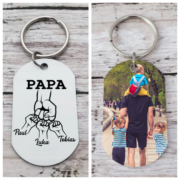 Personalisierbares Foto & 3 Namen Papa Faust Schlüsselanhänger-Geschenk für Vater