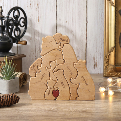 Holzskulptur-Personalisierte 8 Namen Bär Umarmung Familie Holz Deko
