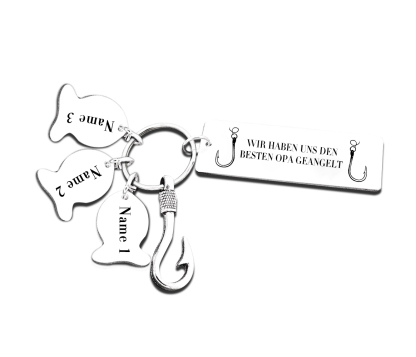 Personalisierbare 3 Namen Schlüsselanhänger-Wir haben uns den besten Opa geangelt-Geschenk für Großvater